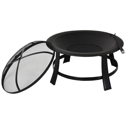 Outsunny 30� Round Metal Fire Pit With Cover-Black | Aosom.co.uk