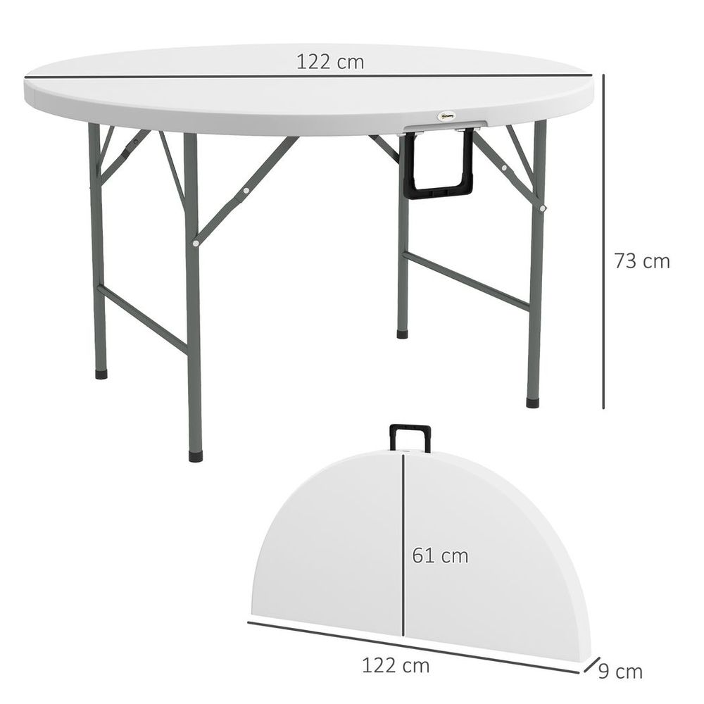 Outsunny ?122 Folding Garden Table, HDPE Round Picnic Table for 6, White