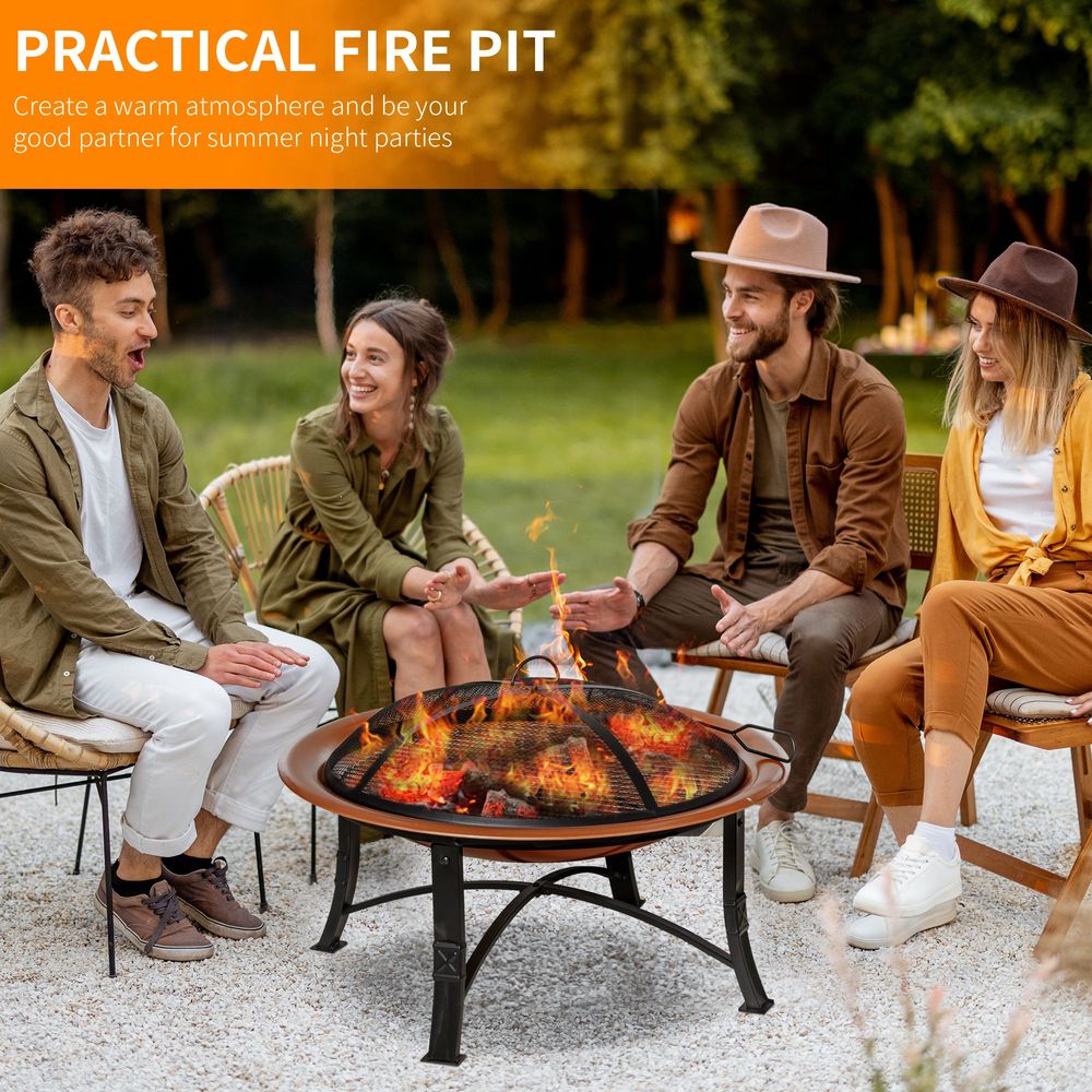 Outdoor Patio Steel Fire Pit Bowl for Backyard w/Spark Screen Cover