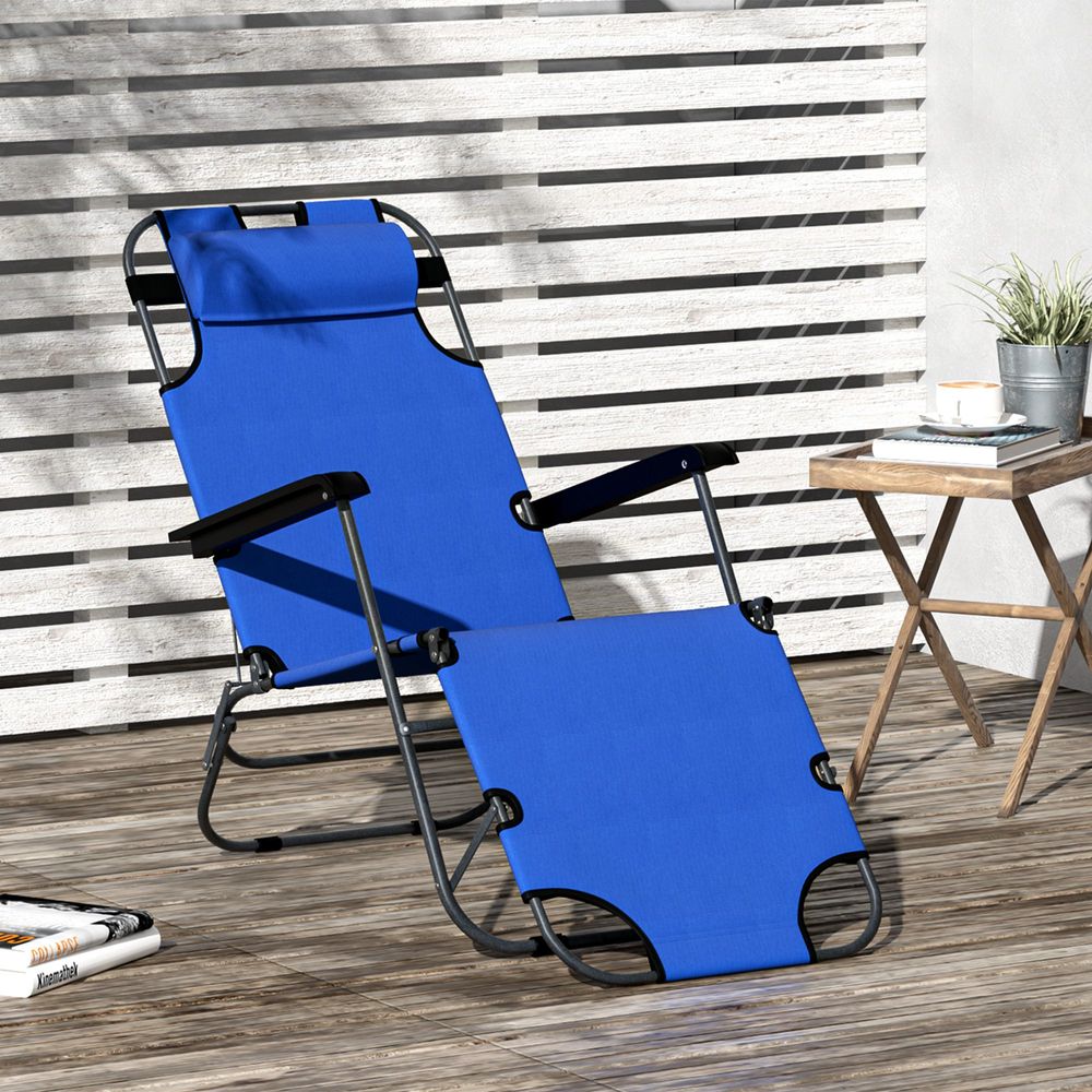 2 in 1 Sun Lounger Folding Reclining Chair Camping Adjustable Back & Pillow