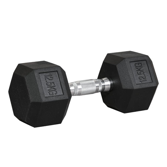 12.5KG Single Rubber Hex Dumbbell Portable Hand Weights for Home Gym HOMCOM