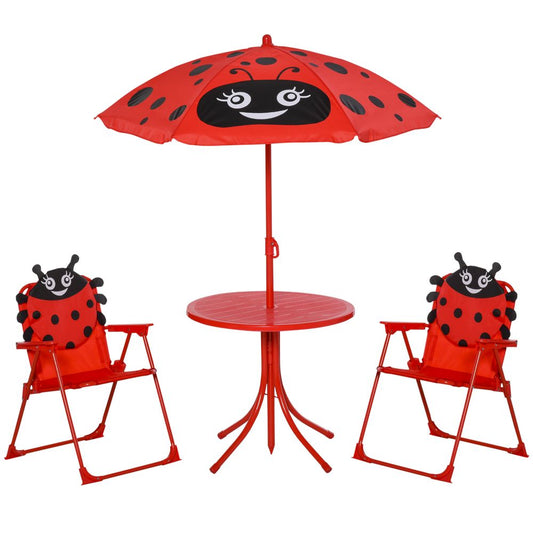 Kids Folding Picnic Table Chair Set Ladybug Pattern Outdoor