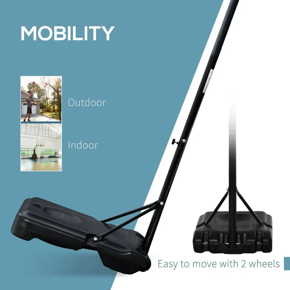 Outdoor Adjustable Basketball Hoop Stand w/ Wheels, Stable Base 258-314cm