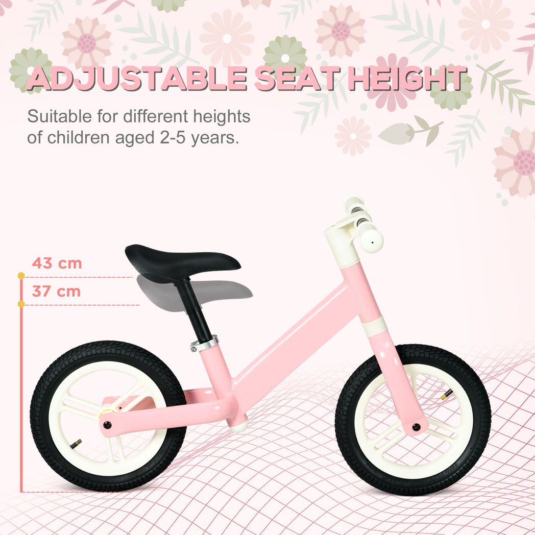 AIYAPLAY 12" Kids Balance Bike No Pedal with Adjustable Seat for 2-5 Years Pink