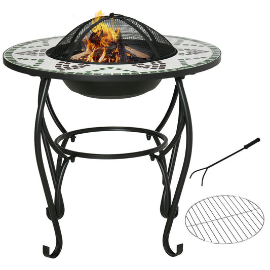 3-in-1  - 68cm Outdoor Fire Pit, BBQ Grill, Mosaic Fire Poker