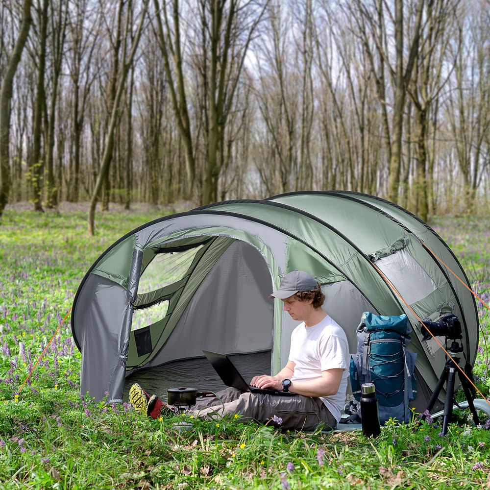 Camping Tent Dome Tent Pop-up Design with 4 Windows for 4-5 Person Outsunny