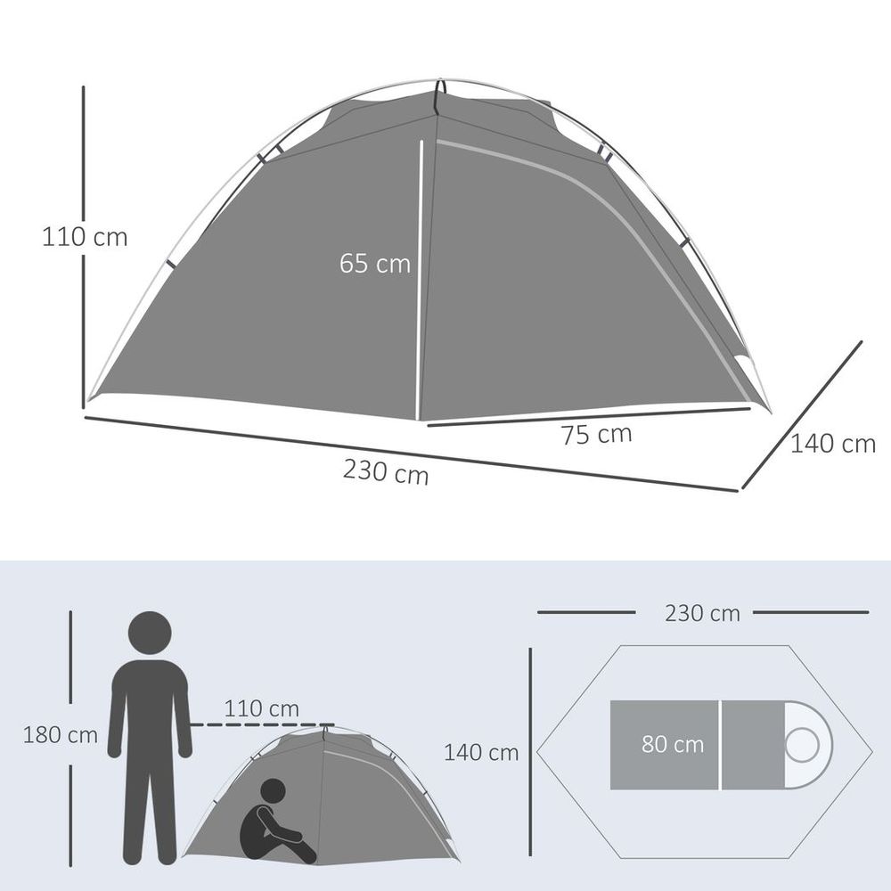 Camping Tent Compact 2 Man Dome Tent for Hiking Garden Dark Grey