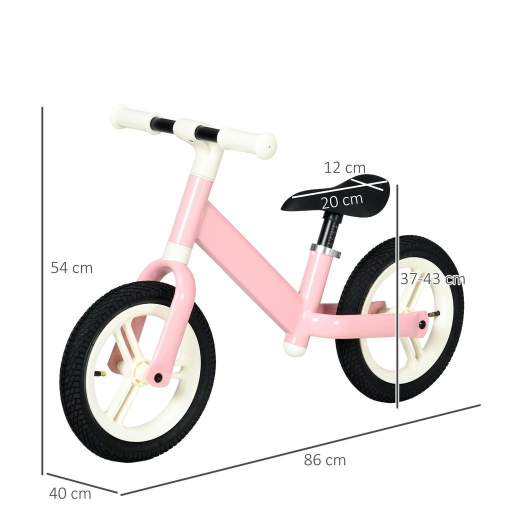 AIYAPLAY 12" Kids Balance Bike No Pedal with Adjustable Seat for 2-5 Years Pink