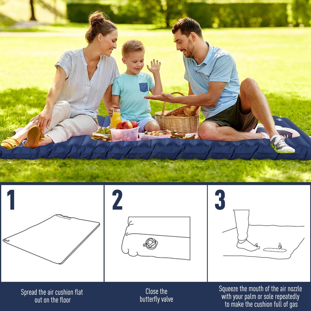 Inflatable Bed Double Mattress Camping Sleeping Outdoor Travel Blue Outsunny