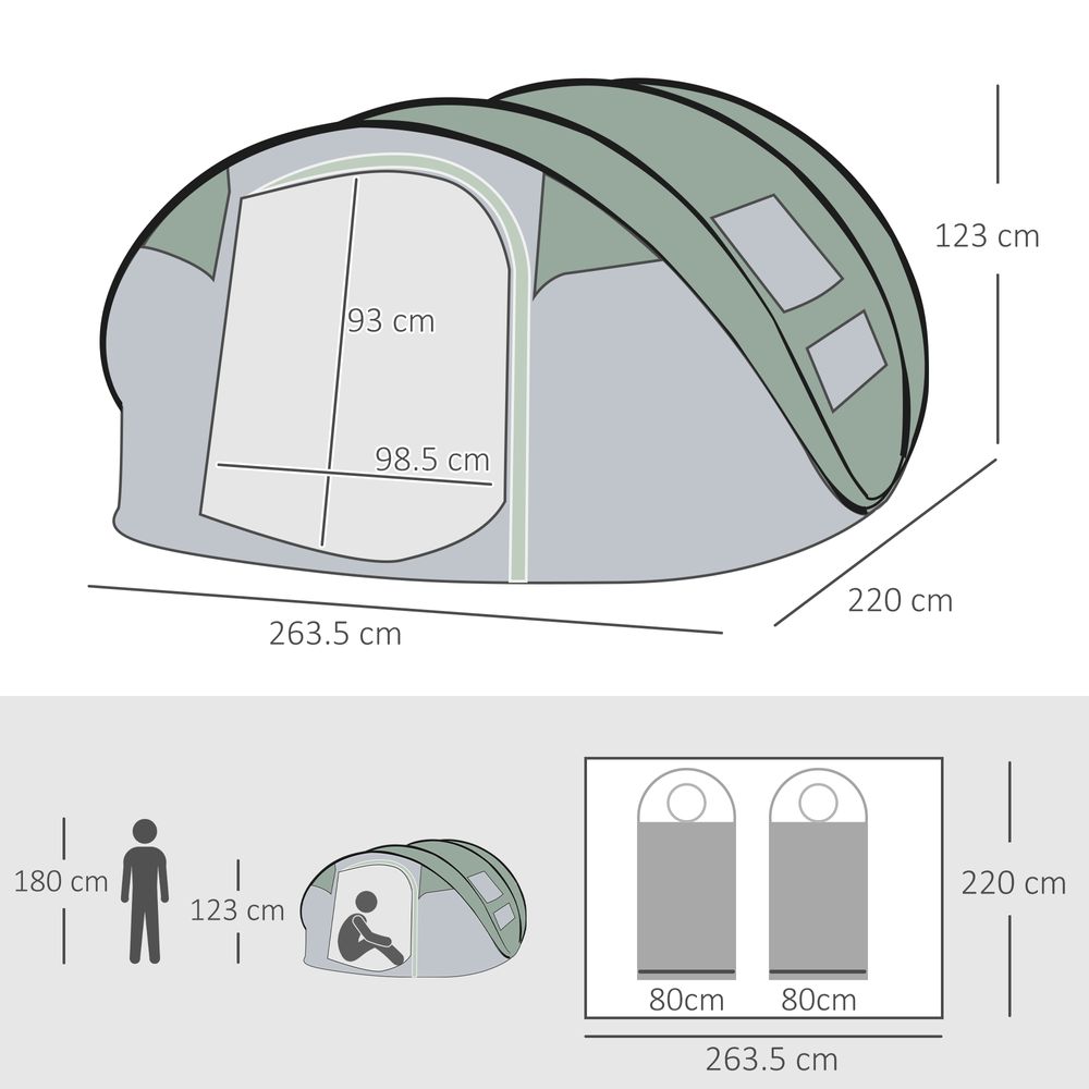 Camping Tent Dome Tent Pop-up Design with 4 Windows for 4-5 Person Outsunny