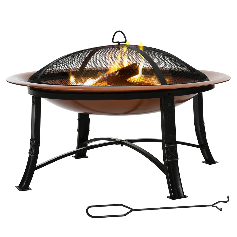 Outdoor Patio Steel Fire Pit Bowl for Backyard w/Spark Screen Cover