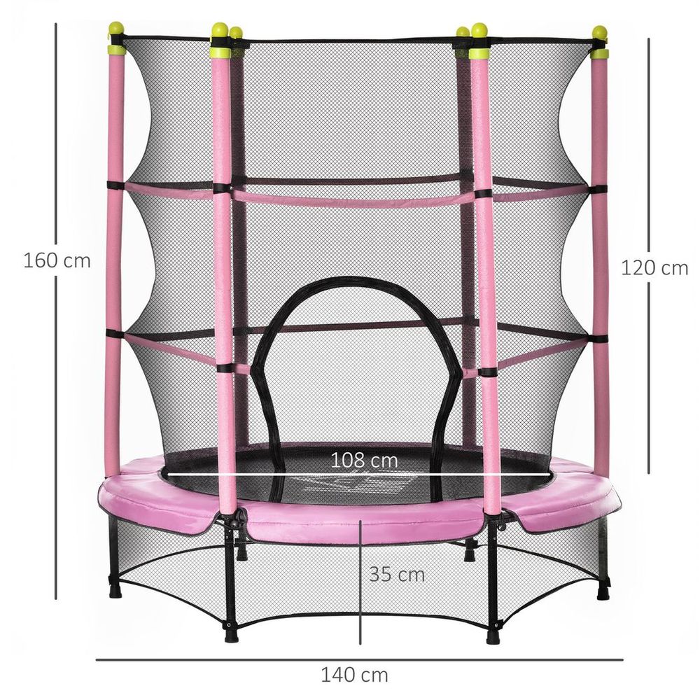 HOMCOM 5.2FT Kids Trampoline with Safety Enclosure, Indoor Outdoor - Pink