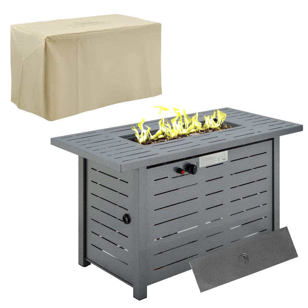 Propane Gas Fire Pit Table Smokeless Firepit Outdoor Heater Cover Lava Rocks Lid