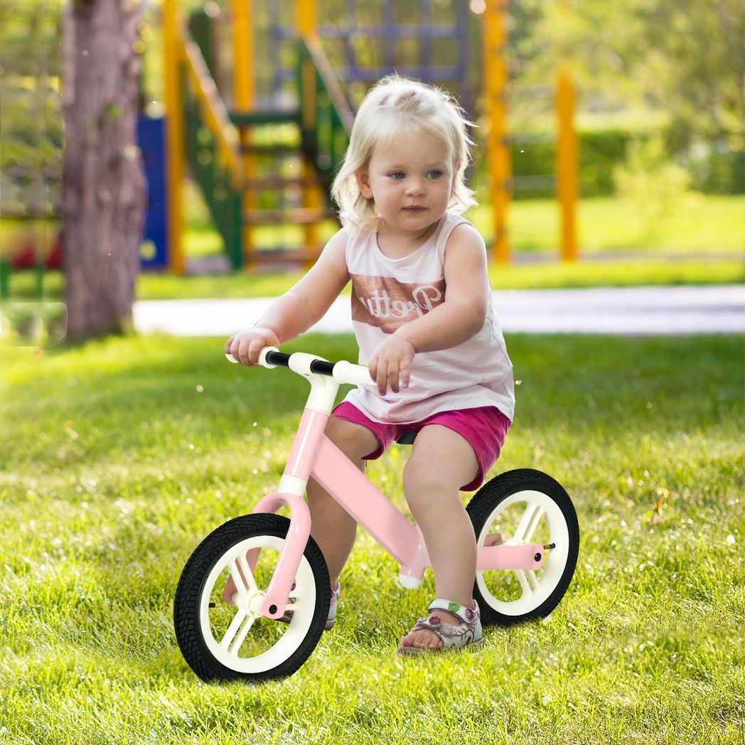 AIYAPLAY 12" Kids Balance Bike No Pedal with Adjustable Seat for 2-5 Years Pink