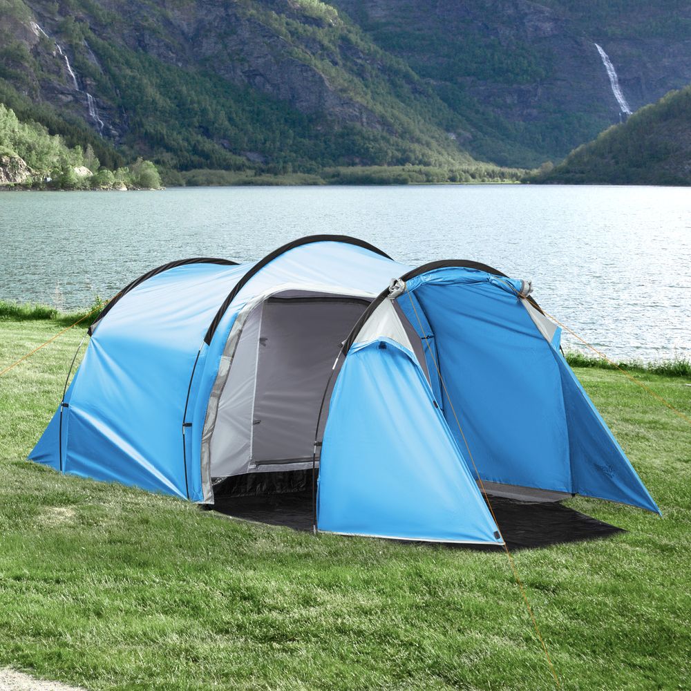 3 Man Camping Tent w/ 2 Rooms Porch Vents Rainfly Weather-Resistant Outsunny