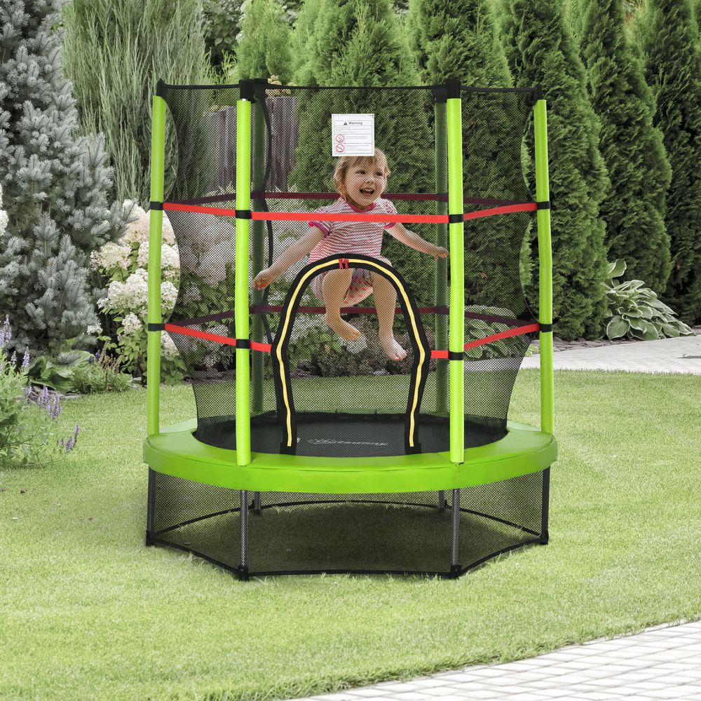 Kids Trampoline Mini Bouncer w/ Enclosure Net Age 3-6 Years Green HOMCOM