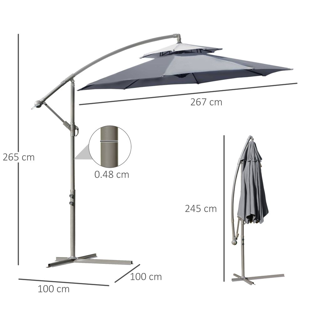 2.7m Garden Banana Parasol Cantilever Umbrella Handle, Dark Grey