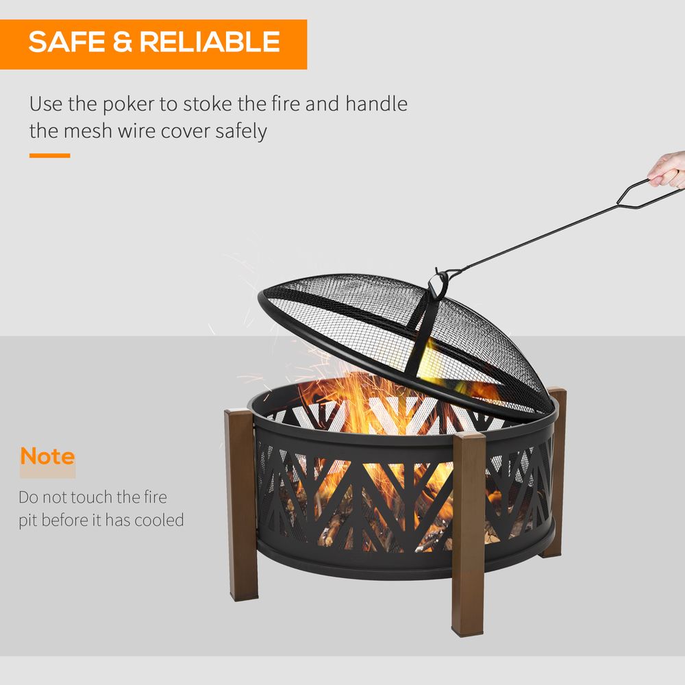 2-in-1 Outdoor Fire Pit Bowl with BBQ Grill Grate 30" Spark Screen Cover