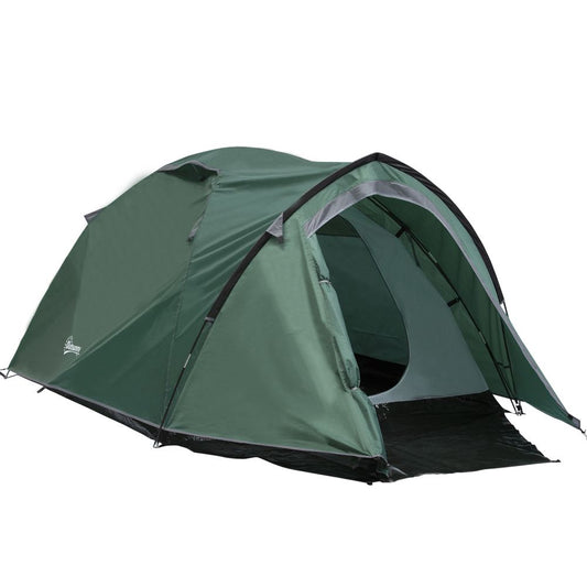 Compact Camping Tent w/ Vestibule & Mesh Vents for Hiking Green Outsunny