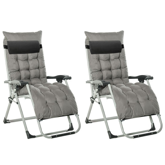 Outsunny 2 PCS Reclining Zero Gravity Chair Folding Lounger Cushion Dark Grey