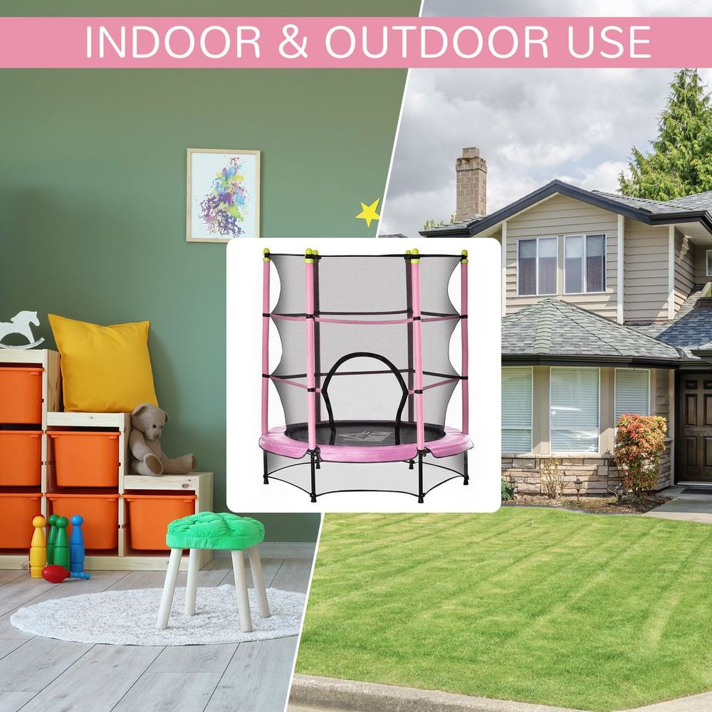 HOMCOM 5.2FT Kids Trampoline with Safety Enclosure, Indoor Outdoor - Pink
