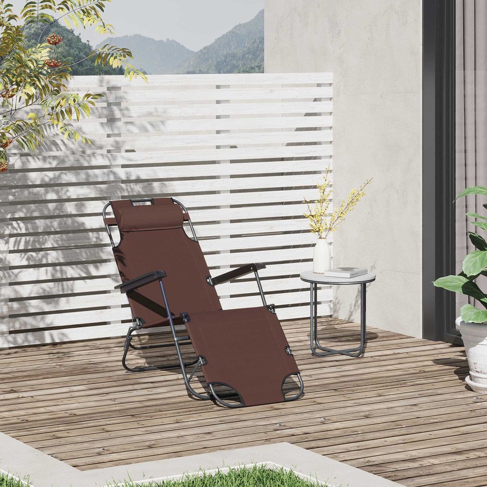2 in 1 Sun Lounger Folding Reclining Chair Camping Adjustable Back & Pillow
