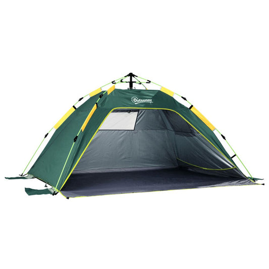 Outsunny 2 Man Pop-up Beach Tent Sun Shade Shelter Hut w/ Windows Door Green