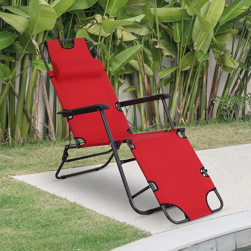 2 in 1 Sun Lounger Folding Reclining Chair Camping Adjustable Back & Pillow